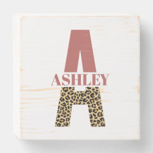 Personalized Monogram A Pink Leopard print  Wooden Box Sign