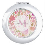 Personalized Monogram Abstract Floral Compact Vanity Mirror at Zazzle