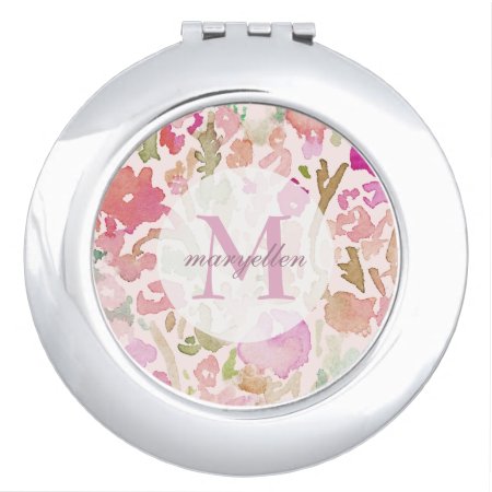 Personalized Monogram Abstract Floral Compact Vanity Mirror