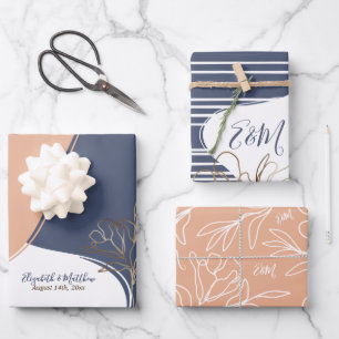 Personalized Monogram Abstract Floral Wedding Wrap Wrapping Paper Sheets