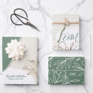 Personalized Monogram Abstract Floral Wedding Wrap Wrapping Paper Sheets