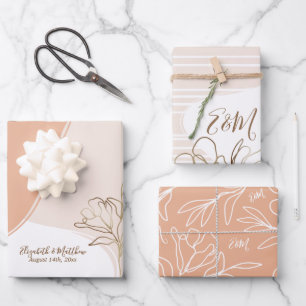 Personalized Monogram Abstract Floral Wedding Wrap Wrapping Paper Sheets