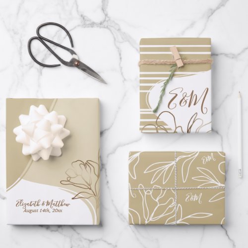 Personalized Monogram Abstract Floral Wedding Wrap Wrapping Paper Sheets