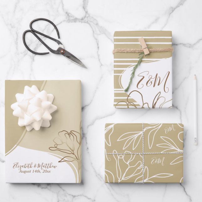 Personalized Monogram Abstract Floral Wedding Wrap Wrapping Paper Sheets (Front)