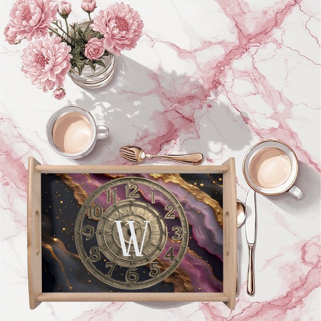 Personalized Monogram Agate Pink Rustic Metal Luxe Serving Tray (Personalized Monogram Agate Pink Rustic Metal Luxe Serving Tray)
