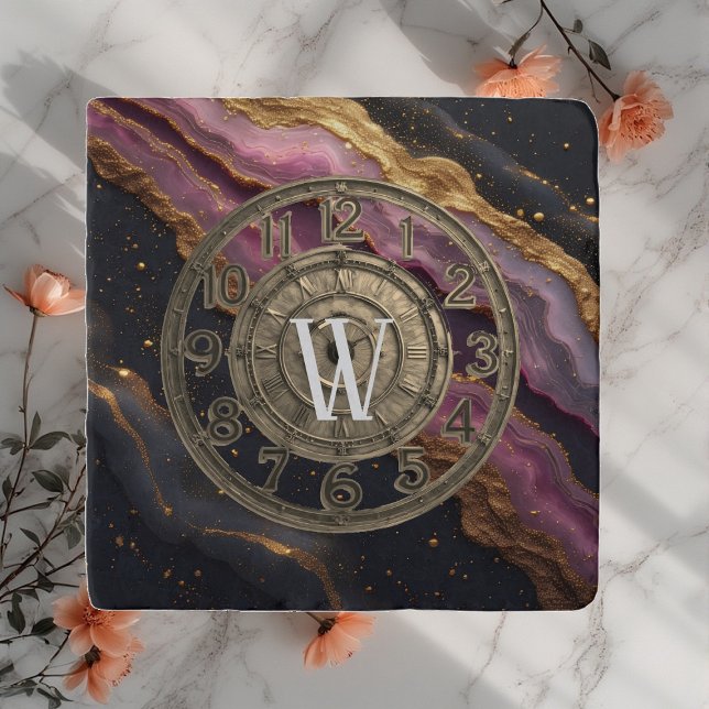 Personalized Monogram Agate Pink Rustic Metal Luxe Trivet (Personalized Monogram Agate Pink Rustic Metal Luxe Trivet)