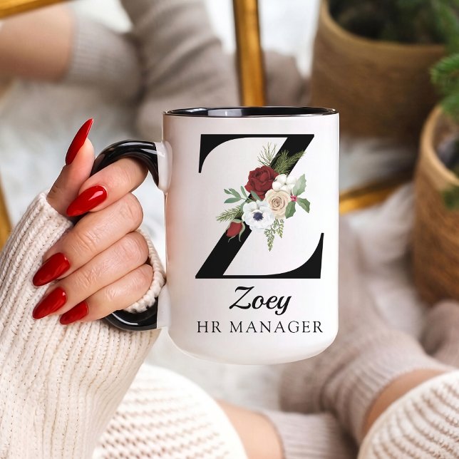 Personalized Monogram Alphabet Mug for HR Manager (Personalized Monogram Floral Alphabet Mug for Mom, Grandma, Teacher, Nurse, Lawyer or Bridesmaid)