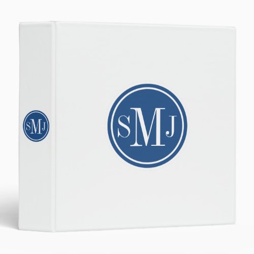 Personalized Monogram and Classic Blue 3 Ring Binder
