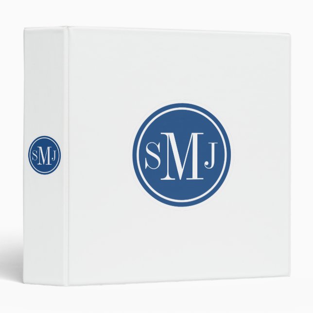 Personalized Monogram and Classic Blue 3 Ring Binder (Front/Spine)