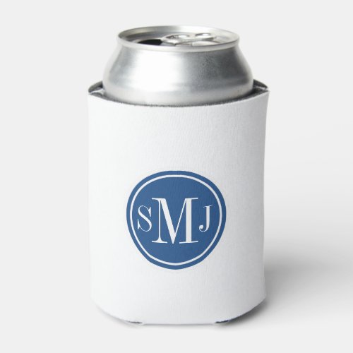 Personalized Monogram and Classic Blue Can Cooler