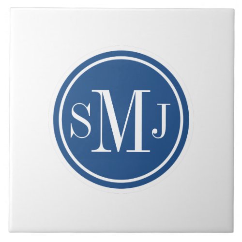 Personalized Monogram and Classic Blue Ceramic Tile