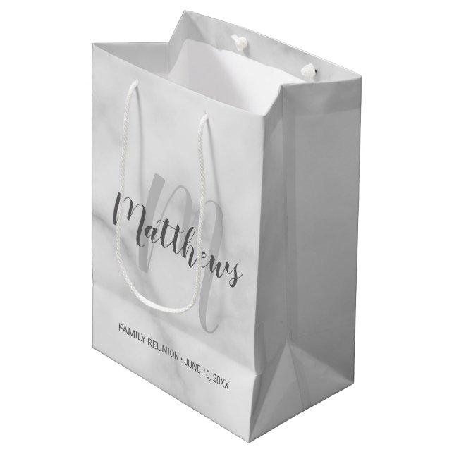 Personalized Monogram and Family Name Marble Medium Gift Bag (Front Angled)