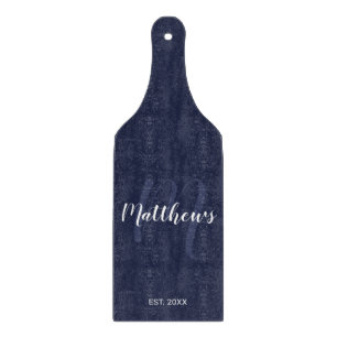 Personalized Monogram and Family Name Navy Blue Cutting Board