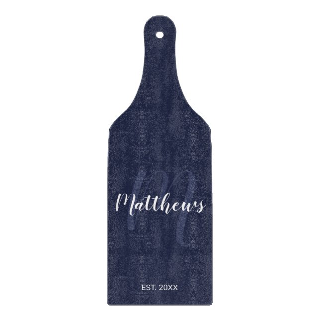Personalized Monogram and Family Name Navy Blue Cutting Board (Front)