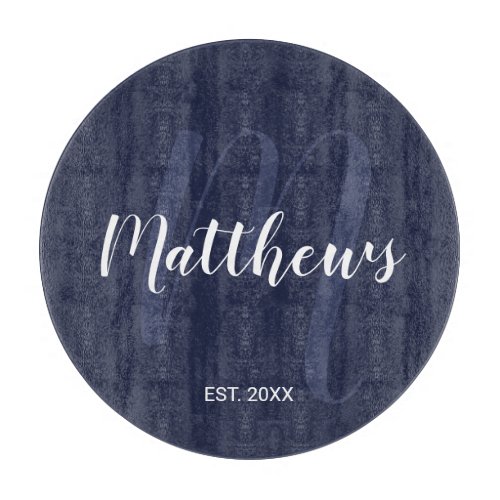 Personalized Monogram and Family Name Navy Blue Cutting Board