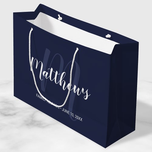 Personalized Monogram and Family Name Navy Blue Large Gift Bag