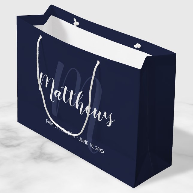Personalized Monogram and Family Name Navy Blue Large Gift Bag (Creator Uploaded)