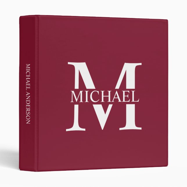 Personalized Monogram and Name 3 Ring Binder (Front/Spine)