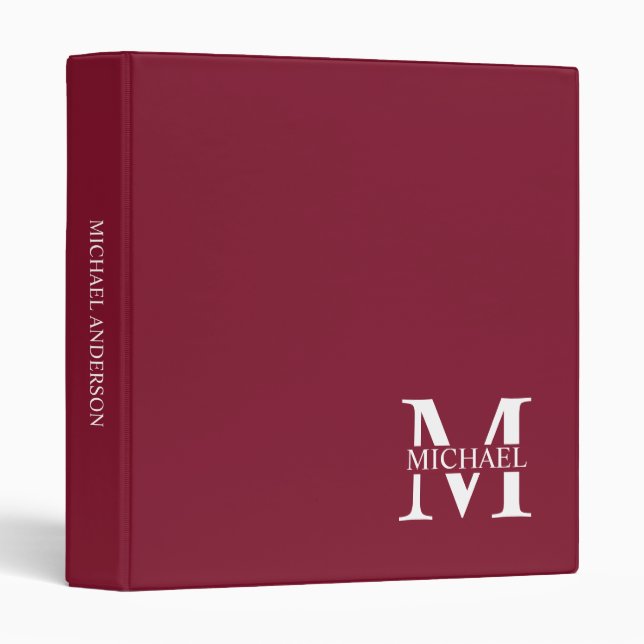 Personalized Monogram and Name 3 Ring Binder (Front/Spine)