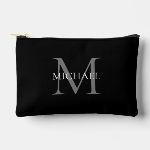 Personalized Monogram and Name Black Accessory Pouch