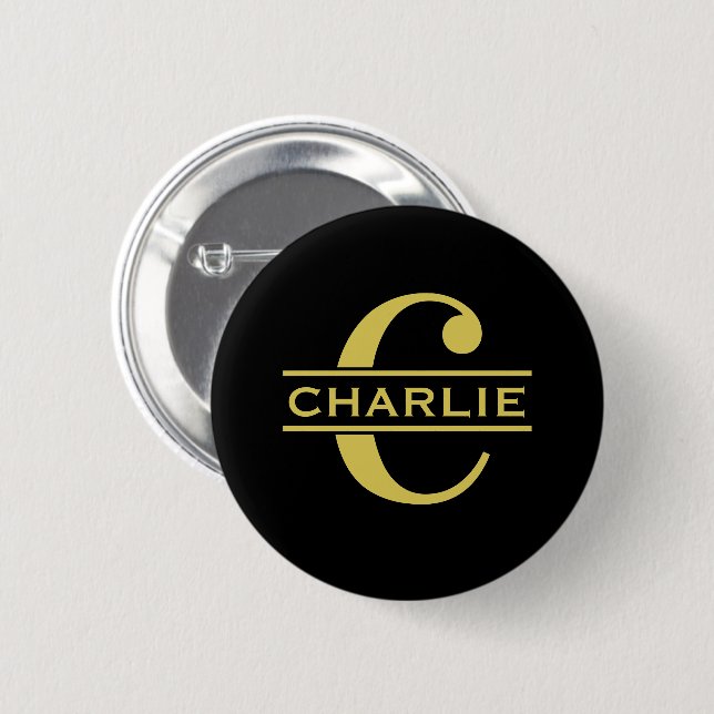 Personalized Monogram And Name Black And Gold Button (Front & Back)
