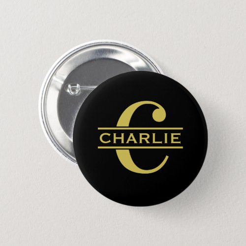 Personalized Monogram And Name Black And Gold Button