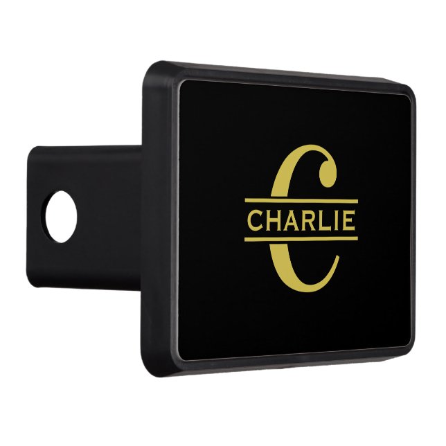 Personalized Monogram And Name Black And Gold Hitch Cover (Right)