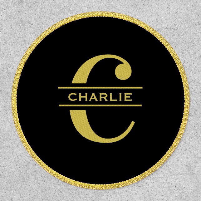 Personalized Monogram And Name Black And Gold Patch (Front)