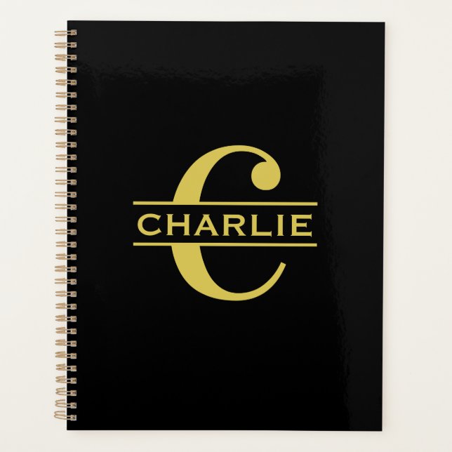 Personalized Monogram And Name Black And Gold Planner (Front)