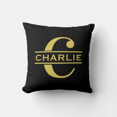 Personalized Monogram And Name Black And Gold Throw Pillow