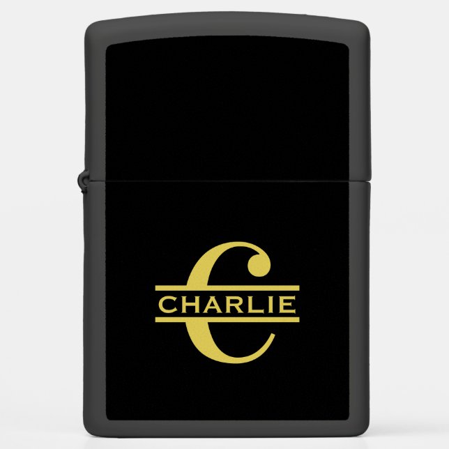 Personalized Monogram And Name Black And Gold Zippo Lighter (Front)