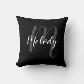 Personalized Monogram and Name Black and White Throw Pillow