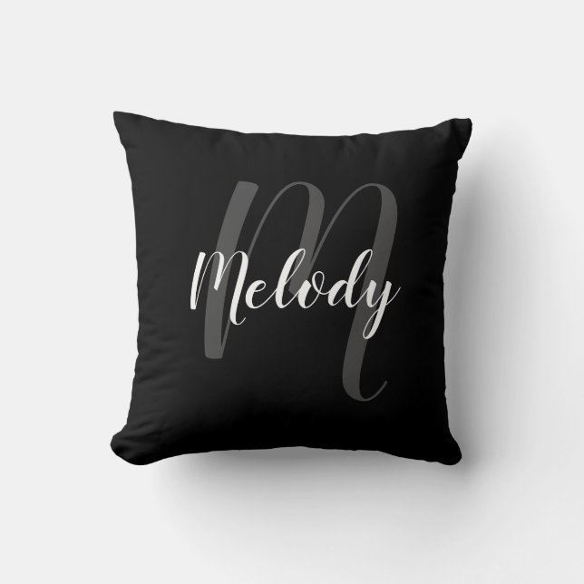 Personalized Monogram and Name Black and White Throw Pillow (Front)