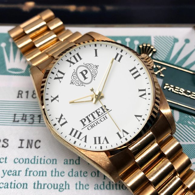 Personalized Monogram and Name black and white Watch (Creator Uploaded)