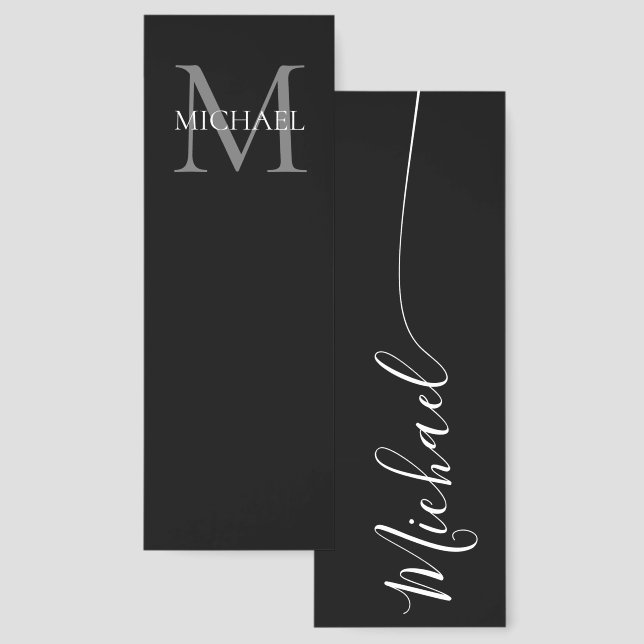 Personalized Monogram and Name Black Bookmarks (Front & Back)