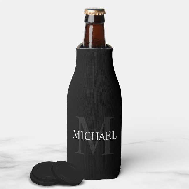 Personalized Monogram and Name Black Bottle Cooler (Creator Uploaded)