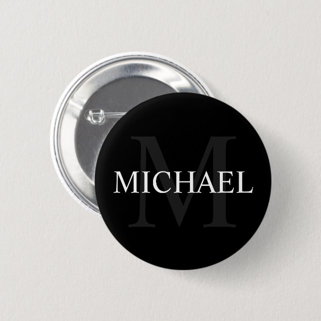 Personalized Monogram and Name Black Button (Front & Back)