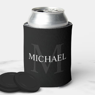 Personalized Monogram and Name Black Can Cooler