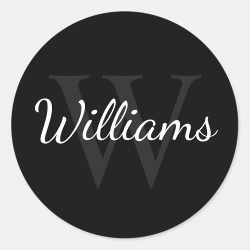 Personalized Monogram and Name Black Classic Round Sticker