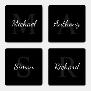 Personalized Monogram and Name Black Coaster Set