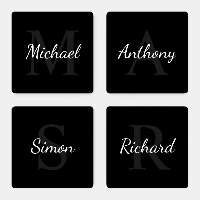 Personalized Monogram and Name Black Coaster Set (Set)