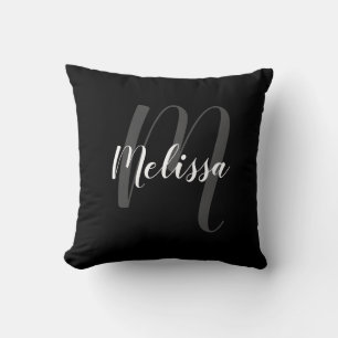 Personalized Monogram and Name Black Elegant Throw Pillow