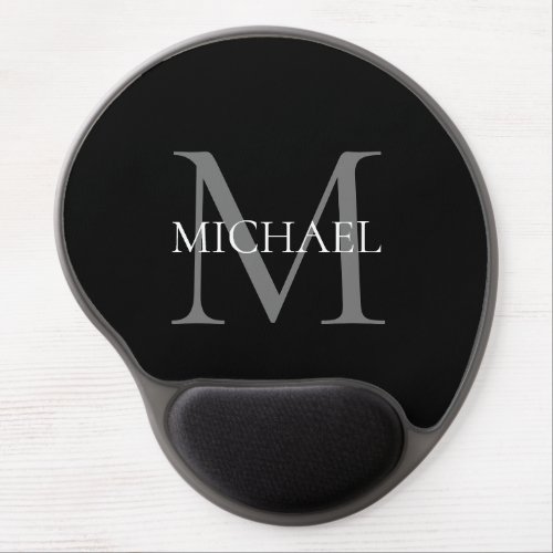 Personalized Monogram and Name Black Gel Mouse Pad