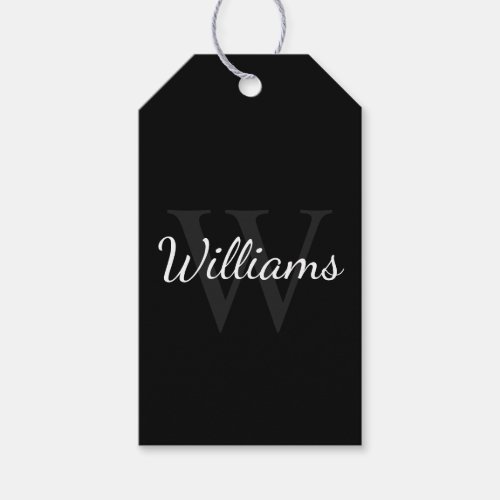 Personalized Monogram and Name Black Gift Tags
