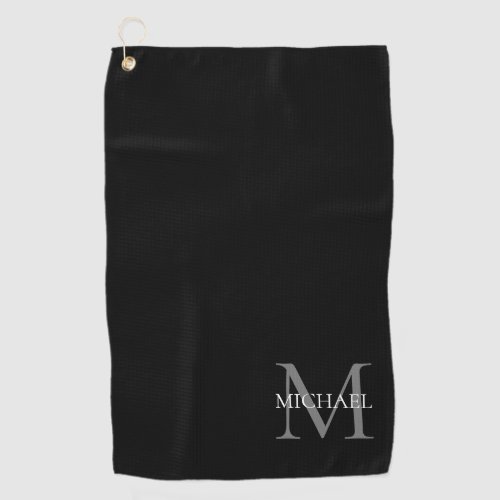 Personalized Monogram and Name Black Golf Towel