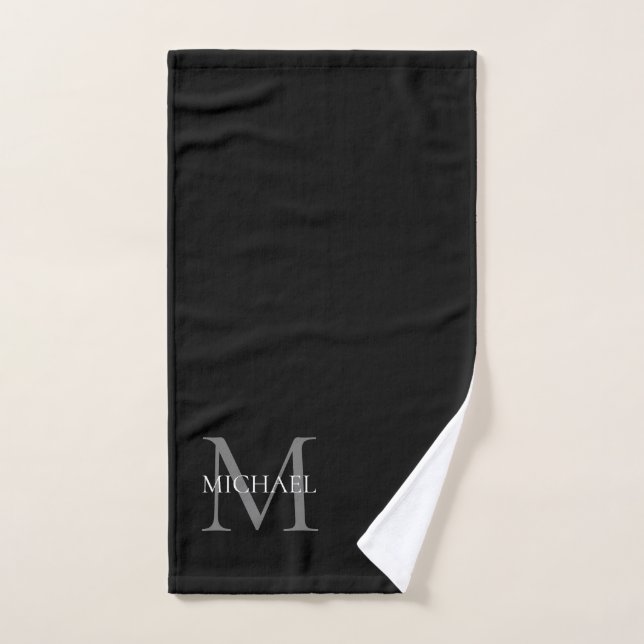 Personalized Monogram and Name Black Hand Towel (Hand Towel)