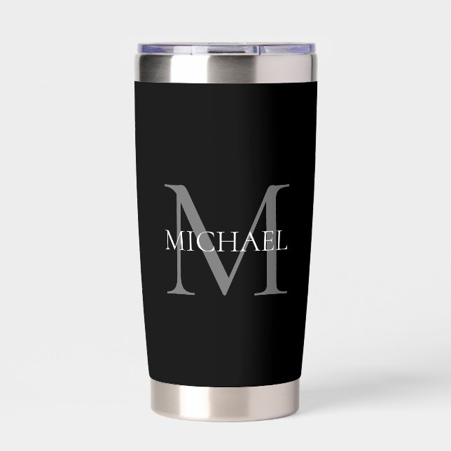 Personalized Monogram and Name Black Insulated Tumbler (Front)