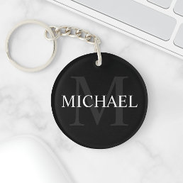 Personalized Monogram and Name Black Keychain