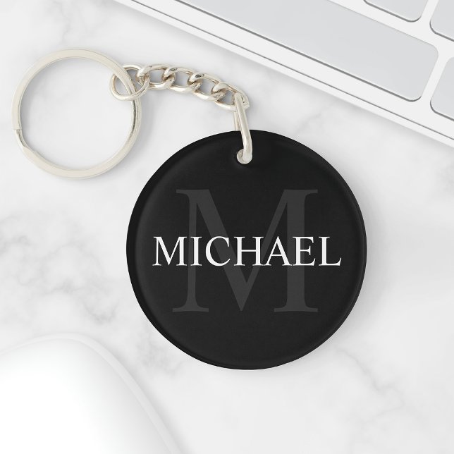Personalized Monogram and Name Black Keychain (Creator Uploaded)