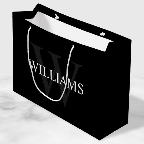 Personalized Monogram and Name Black Large Gift Bag